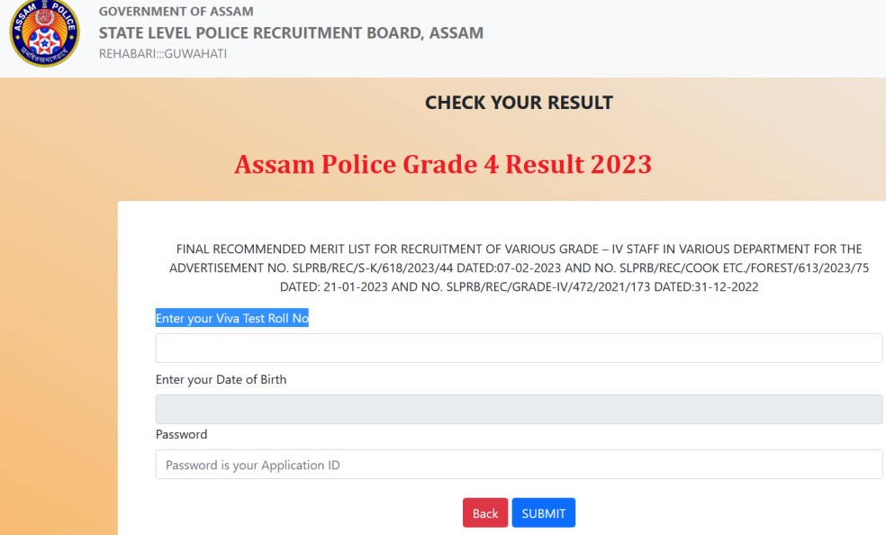 SLPRB Assam Grade IV Result 2023