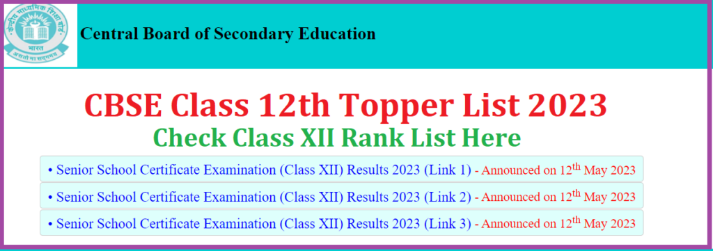 Cbse Th Topper List Out Cbse Xii Science Art Commerce Rank