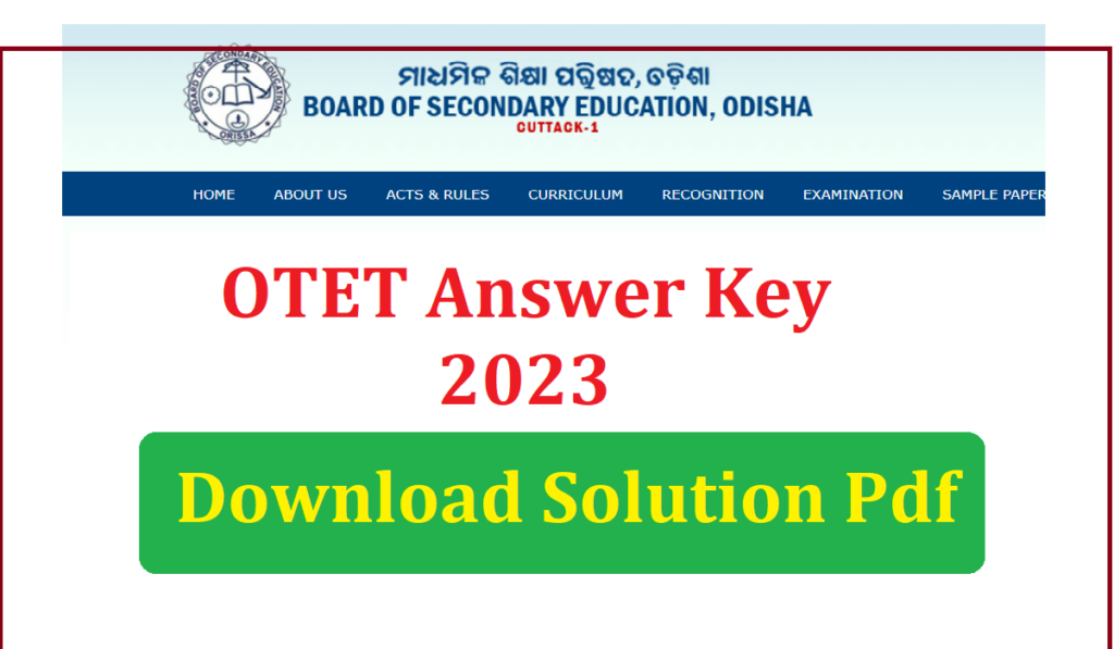 odisha TET 2023 (2nd) Answer Key 