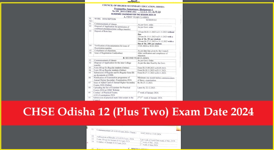 CHSE Odisha Plus Two Exam Time Table 2024 