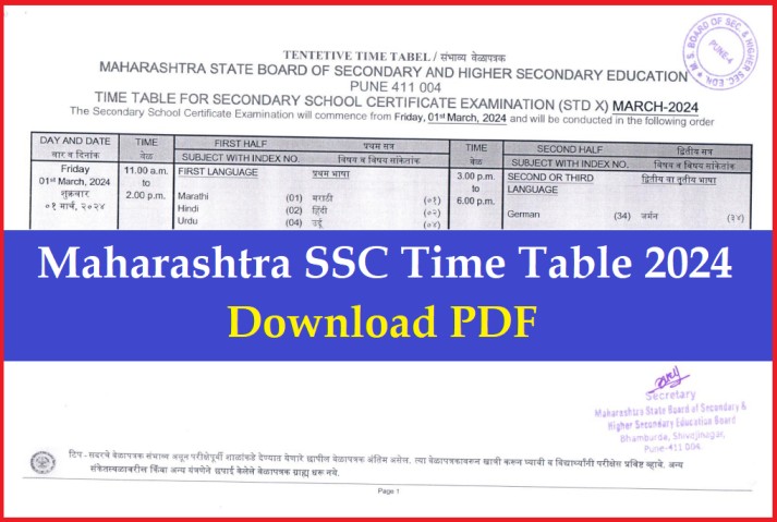 Maharashtra SSC Time Table 2024 Pdf Download