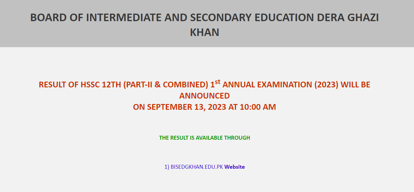 BISE DG Khan 12th Class Result 2023 Link (Out) www.bisedgkhan.edu.pk